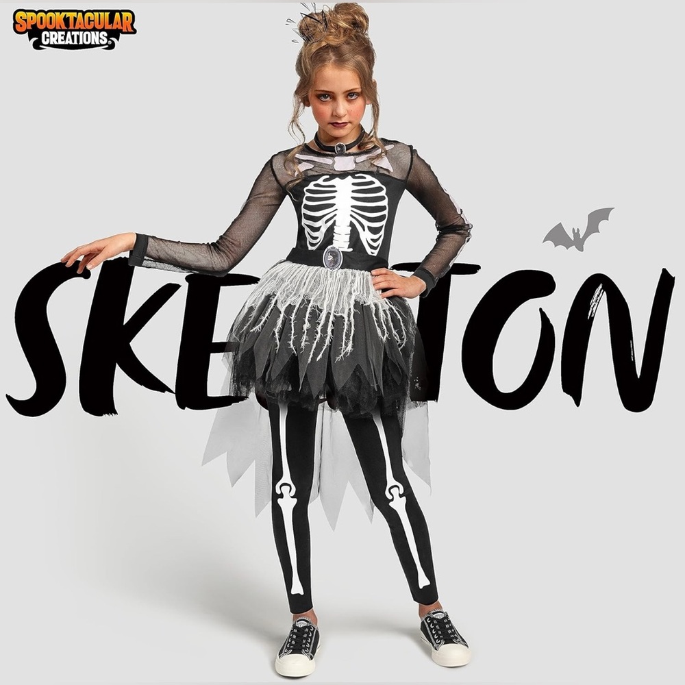 Brand New Spooktacular Creations Halloween Girls Skeleton Costume/Large 10-12Y